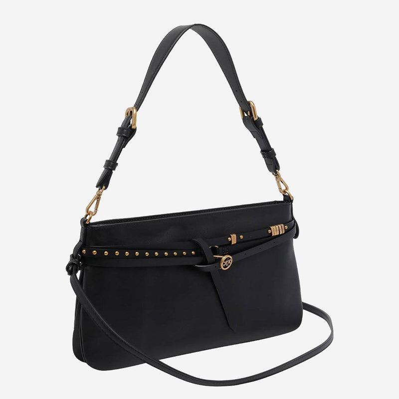 Pinko Stud-Embellished Leather Shoulder Bag — Black