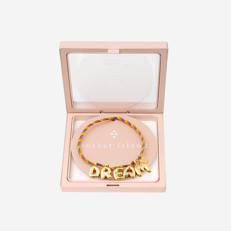 Sorbet Island Bubble Letter Gold-Plated Necklace — Multicolor Fabric And Metal Necklaces