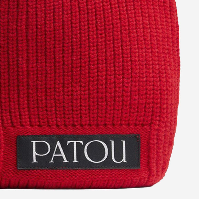 Patou Ac1028041 Stretch Wool Blend Ribbed Knit Beanie — Red Beanies