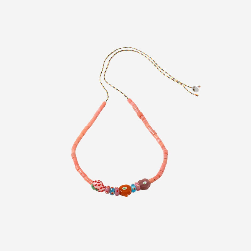 Sorbet Island Mixed Glass Beads Necklace — Pink Glass/fabric Necklaces