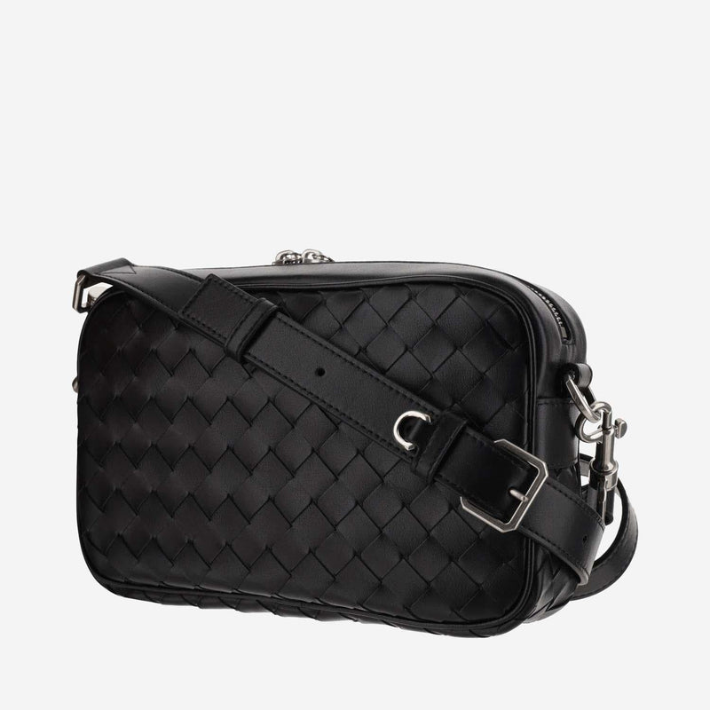 Bottega Veneta Intrecciato Quilted Calfskin Crossbody Bag — Black Leather