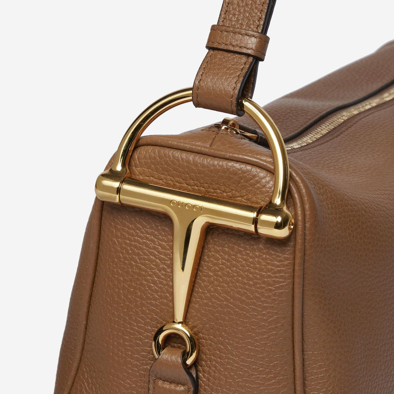 Gucci Half Horsebit Leather Shoulder Bag — Brown