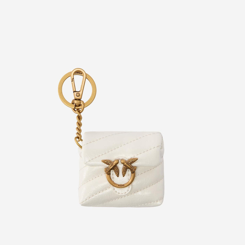 Pinko Quilted Calfskin Card Case — White Leather Cases