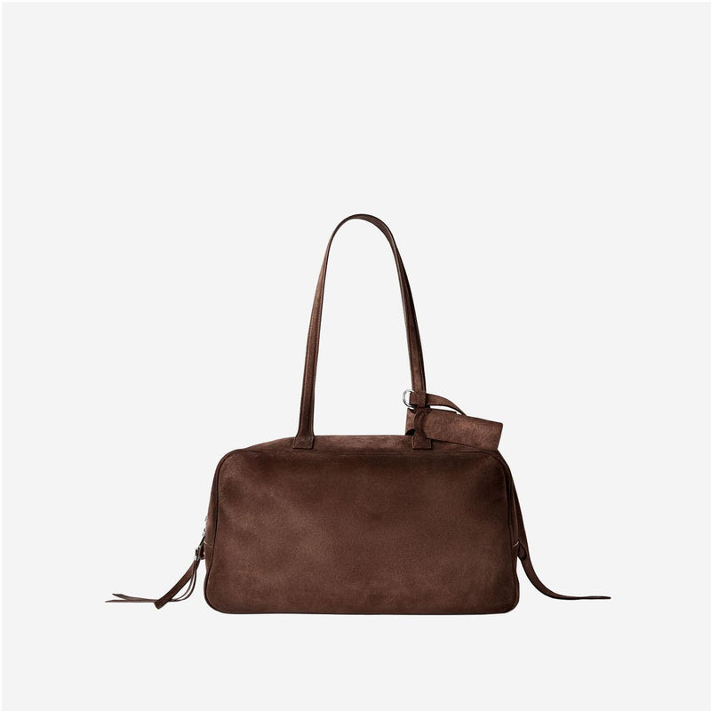 Balenciaga Suede Bowling Shoulder Bag — Brown Calfskin Leather