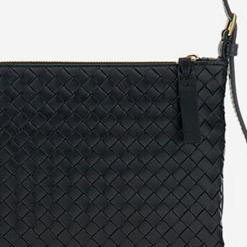 Bottega Veneta Woven Lambskin Shoulder Bag — Black