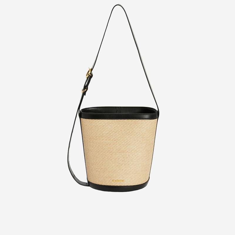 Jil Sander Woven Raffia And Leather Bucket Bag — Beige Polyamide