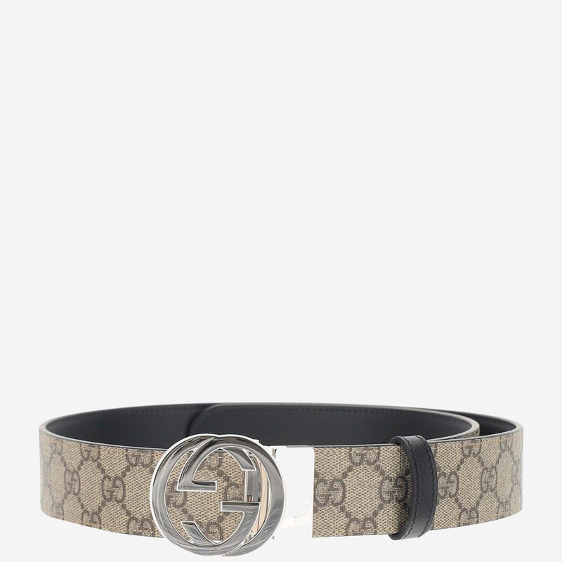 Gucci Reversible Gg Supreme Belt — Beige Polyurethane