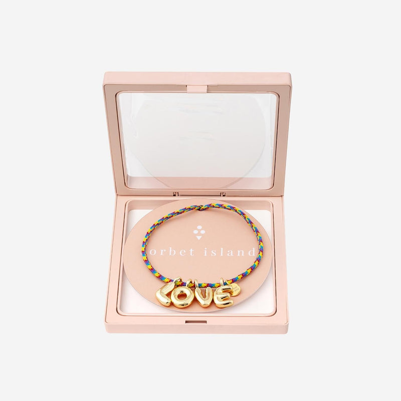 Sorbet Island Bubble Letter Necklace — Multicolor Fabric And Metal Necklaces