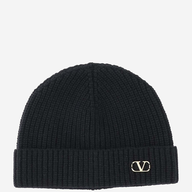 Valentino Garavani Yhb02gatz Cashmere Knit Beanie — Black Beanies