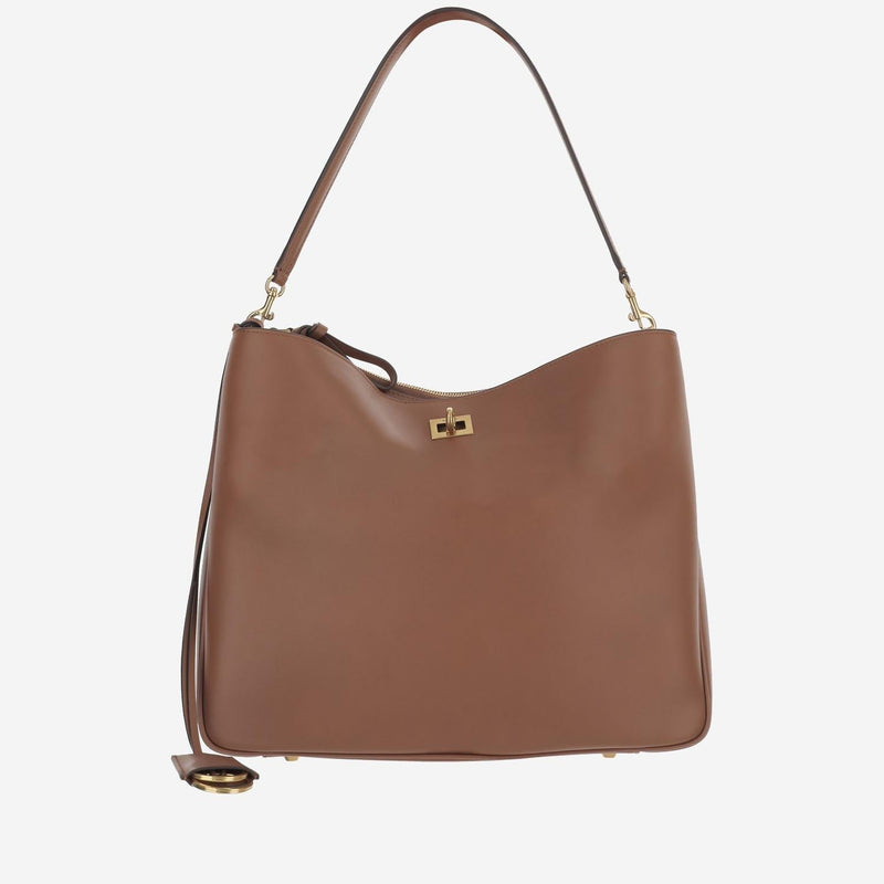 Balenciaga Twist-Lock Leather Shoulder Bag — Brown