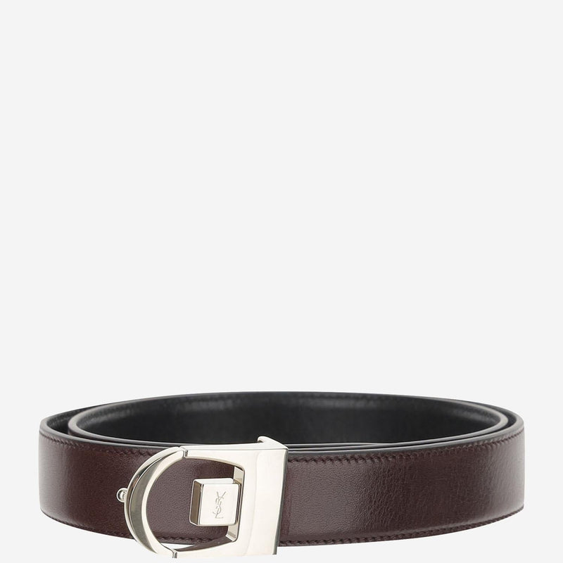 Saint Laurent Reversible Calfskin Belt — Black