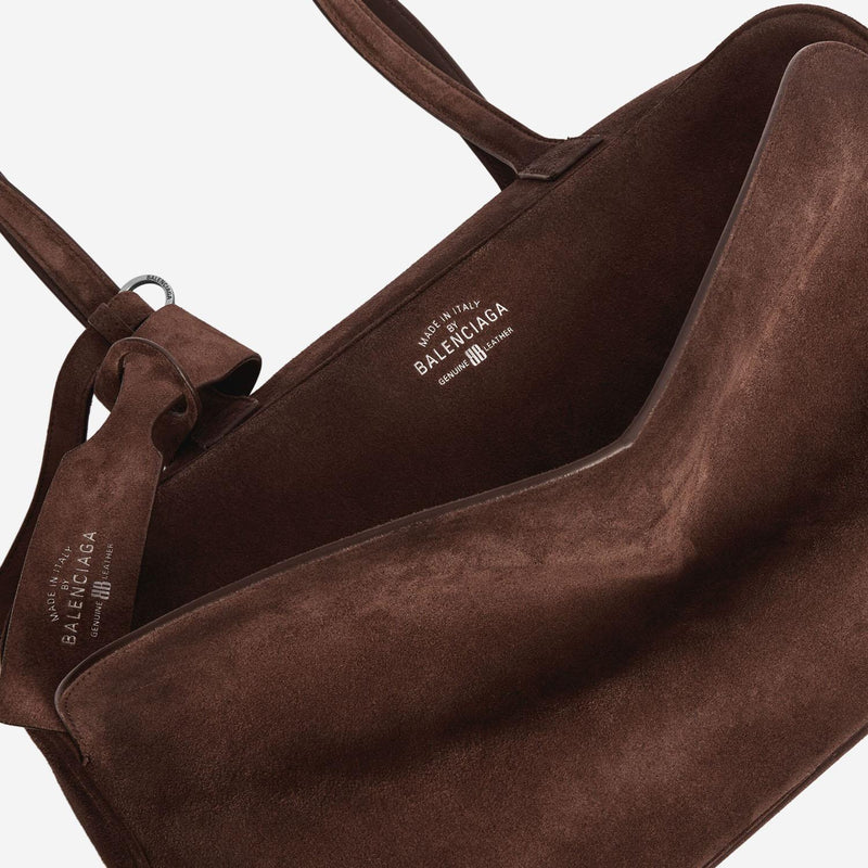 Balenciaga Suede Bowling Shoulder Bag — Brown Calfskin Leather