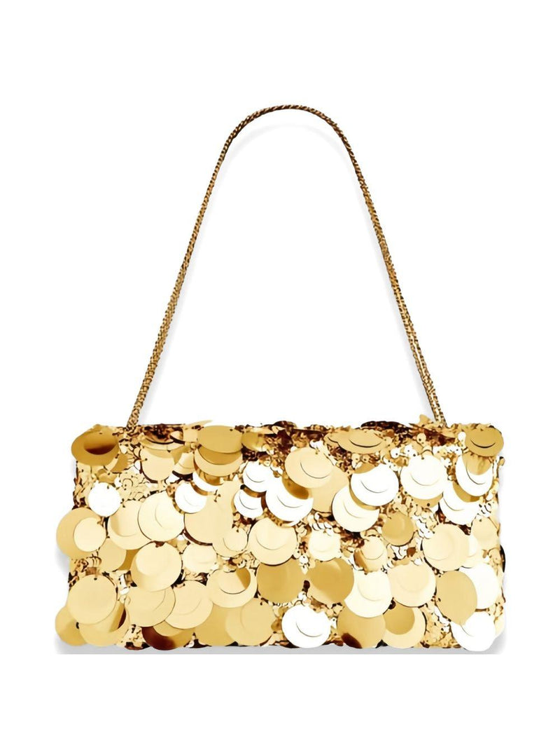 Rabanne Sequined Metallic Disc Shoulder Bag — Gold Leather