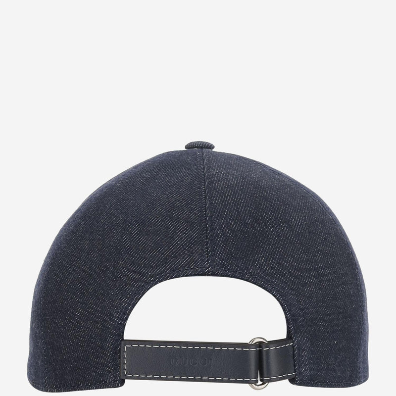 Gucci 812838 Laser-Etched Logo Denim Baseball Cap — Navy Cotton Caps