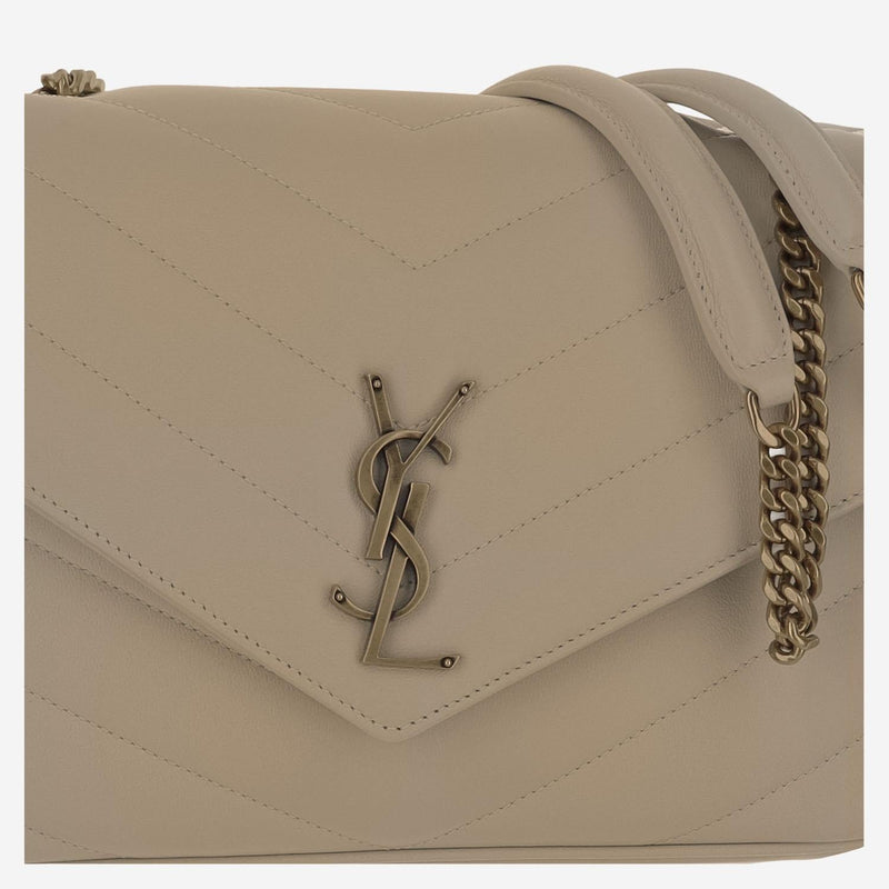 Saint Laurent Quilted Lambskin Shoulder Bag — Beige