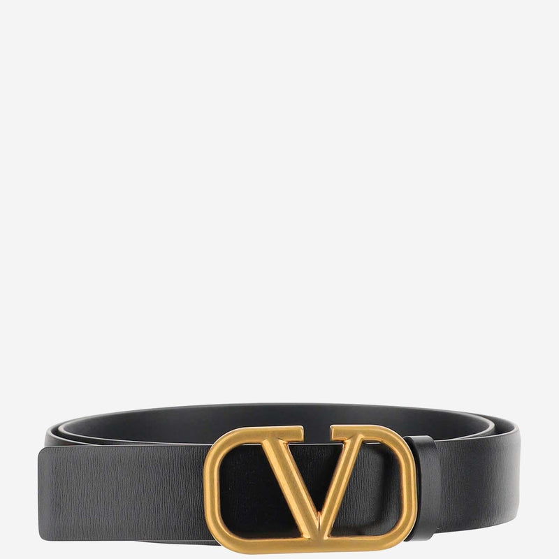Valentino Garavani Vlogo Belt — Black Leather