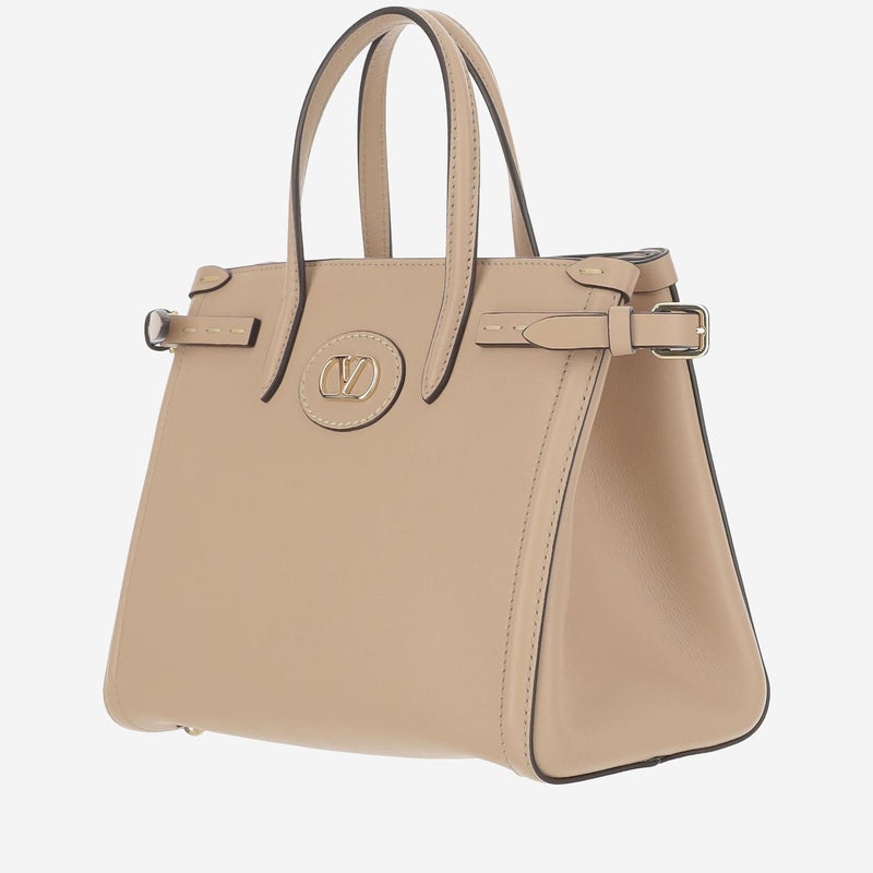 Valentino Garavani Leather With Adjustable Straps Shoulder Bag — Beige