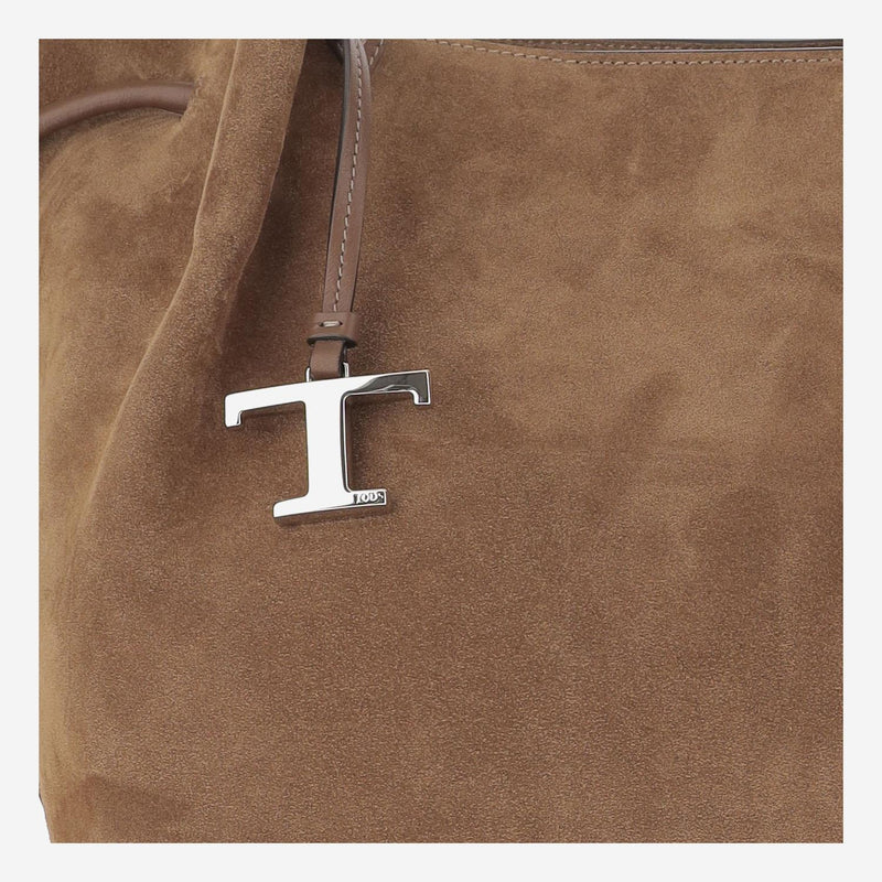 Tods Suede And Calfskin Shoulder Bag — Brown