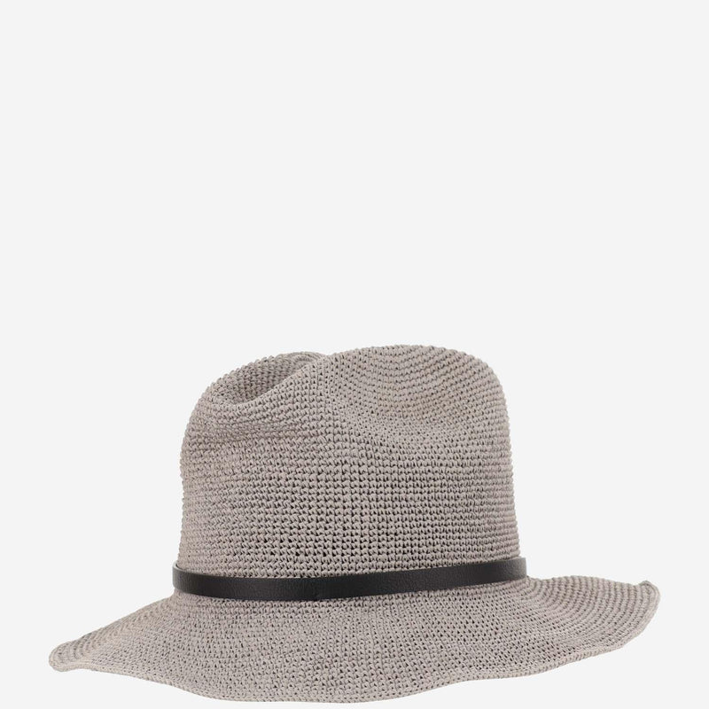 Filippo Catarzi Cat35 Paper Straw With Logo Charm Sun Hat — Gray