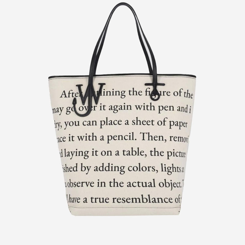 Jw Anderson Text-Printed Cotton-Blend Tote Bag — Ivory
