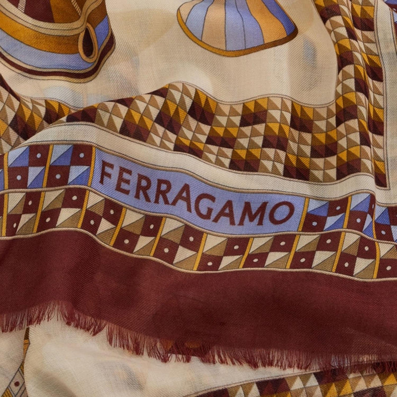 Ferragamo Nadir Print Silk Scarf — Bordeaux Scarfs