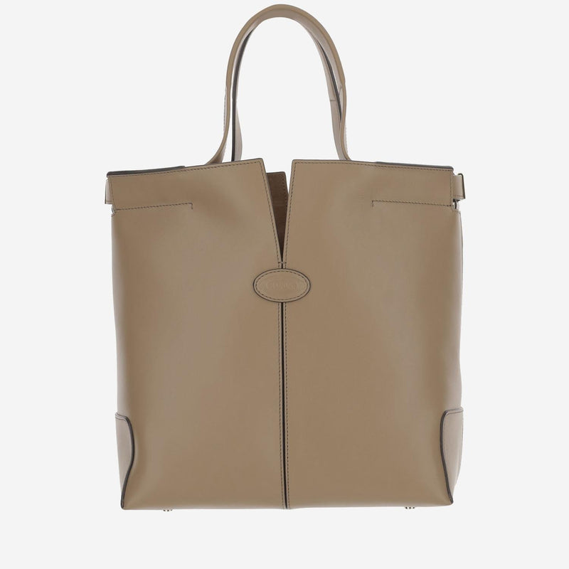 Tods Embossed Logo Calfskin Top Handle Bag — Brown