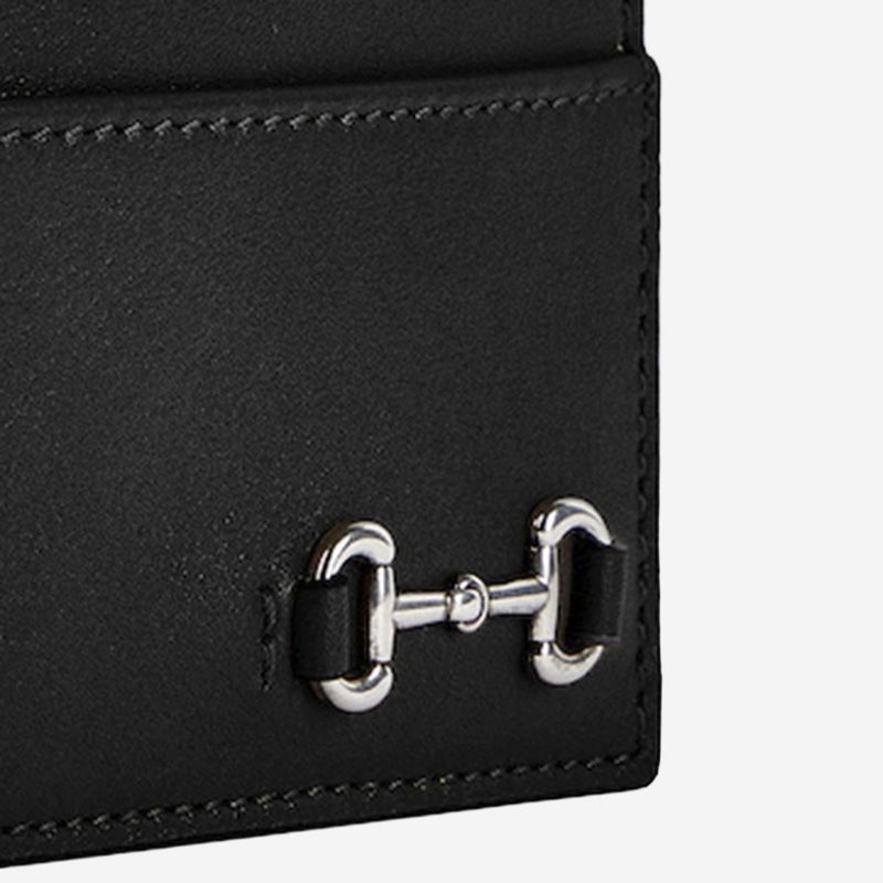 Gucci Leather Clamp Closure Card Case — Black Calfskin Wallets & Cardholders