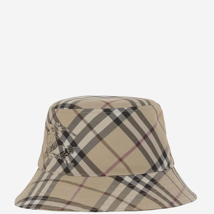 Burberry 8103382 Check Pattern Bucket Hat — Beige Polyester