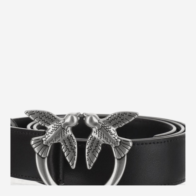 Pinko Love Birds Belt — Black Leather
