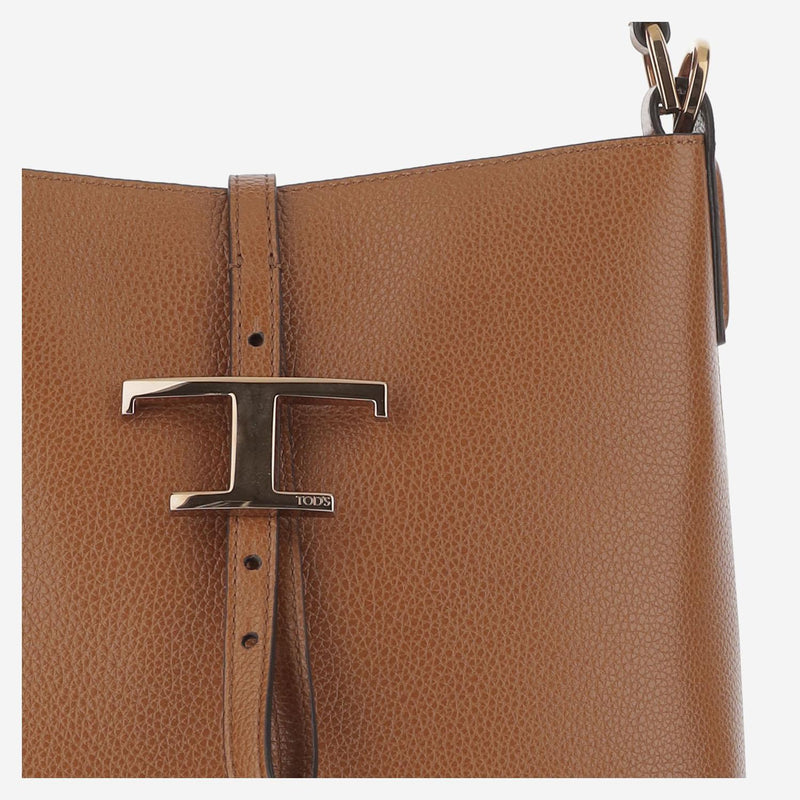 Tods T-Flap Leather Shoulder Bag — Brown Calf