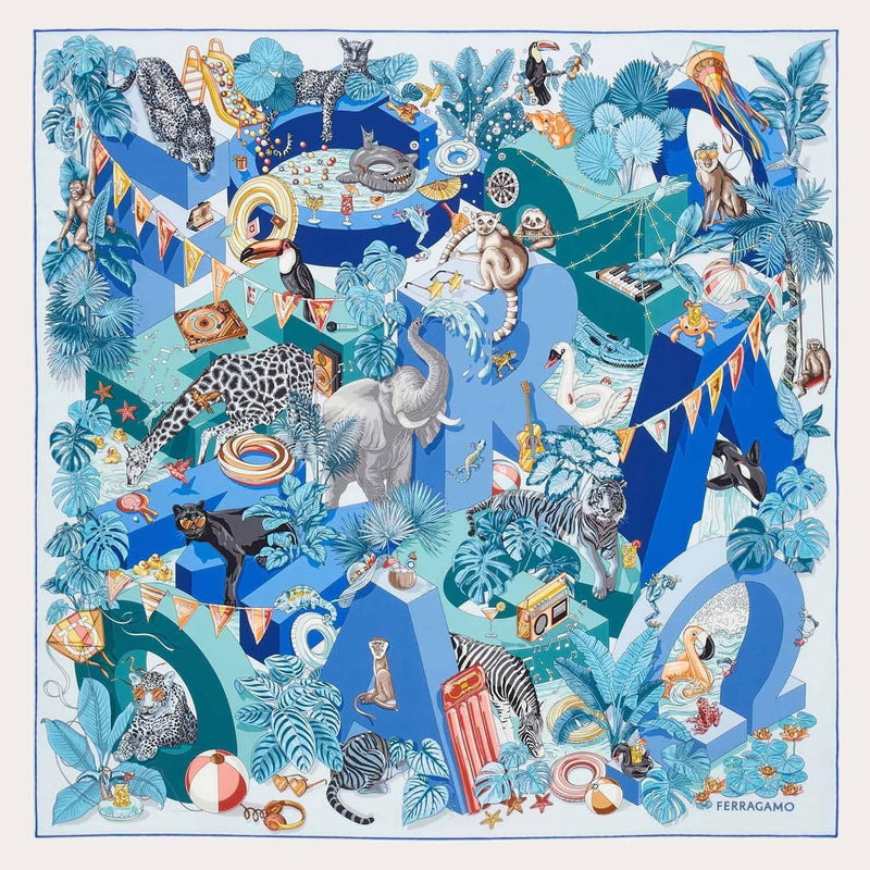 Ferragamo Jungle Party Silk Scarf — Multicolor Scarfs