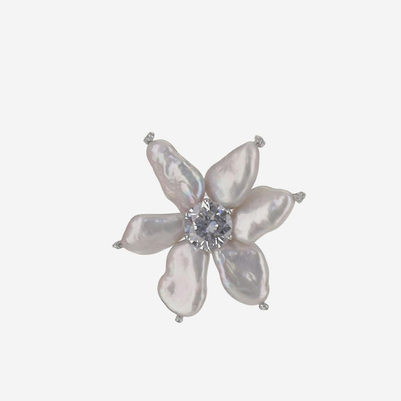 Mela Flower Motif Pearl Earrings — White Pearls/metal