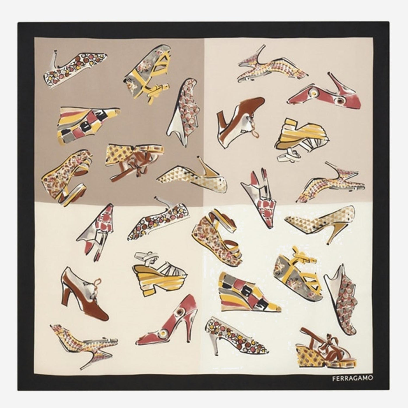 Ferragamo Genio Print Silk Scarf — Beige Scarfs