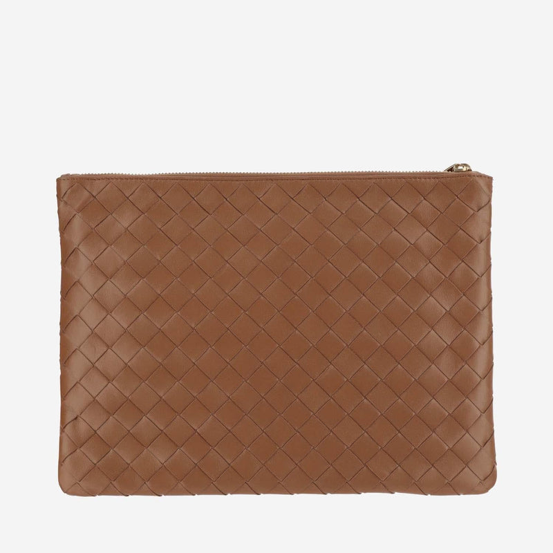 Bottega Veneta Intrecciato Woven Lambskin Clutch — Brown