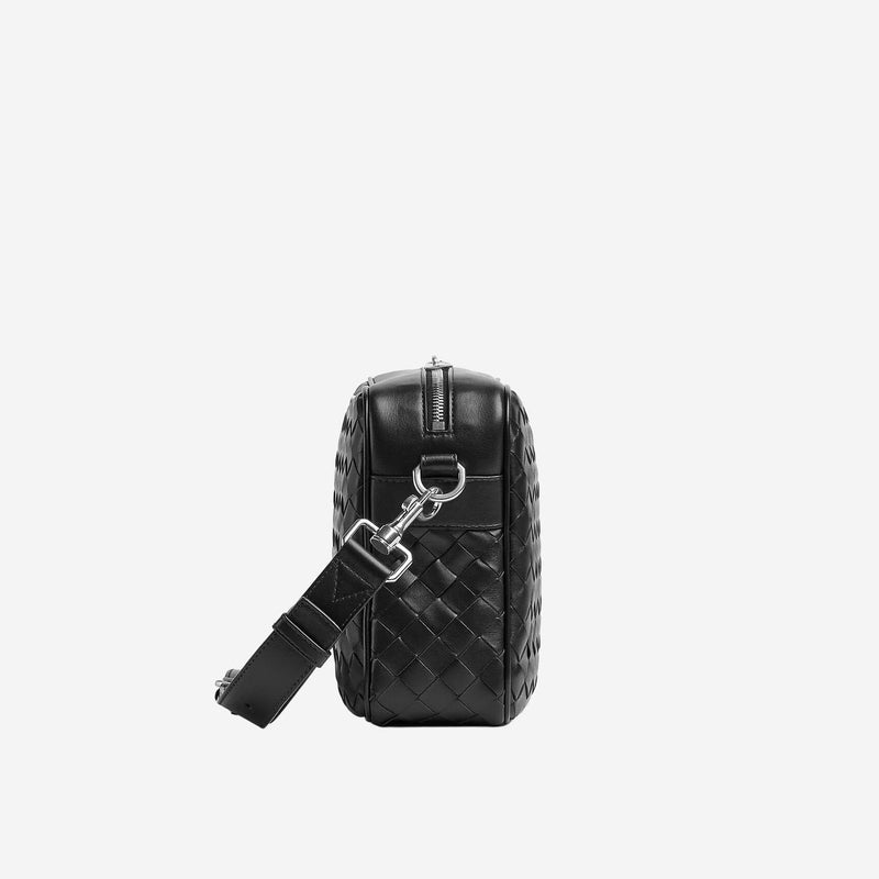 Bottega Veneta Intrecciato Woven Calf Skin Crossbody Bag — Black