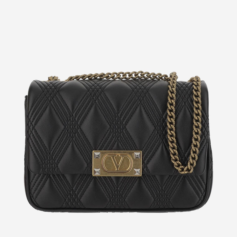 Valentino Garavani Quiltie Shoulder Bag — Black Lambskin Leather