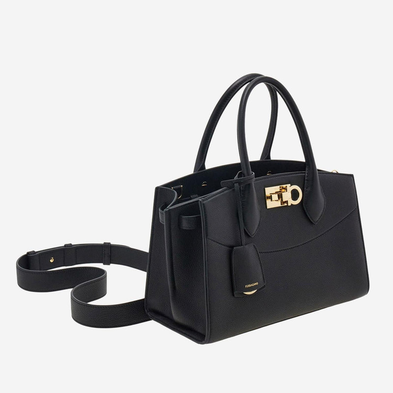 Ferragamo Textured Calfskin Top Handle Bag — Black
