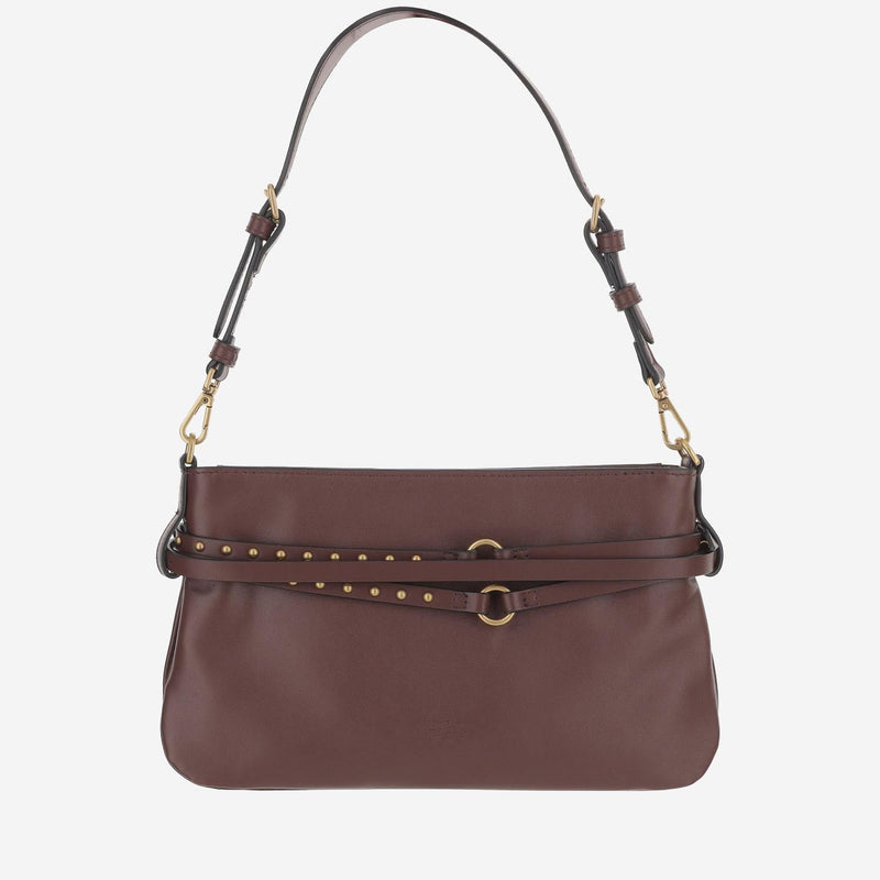 Pinko Leather With Removable Belt Shoulder Bag — Brown