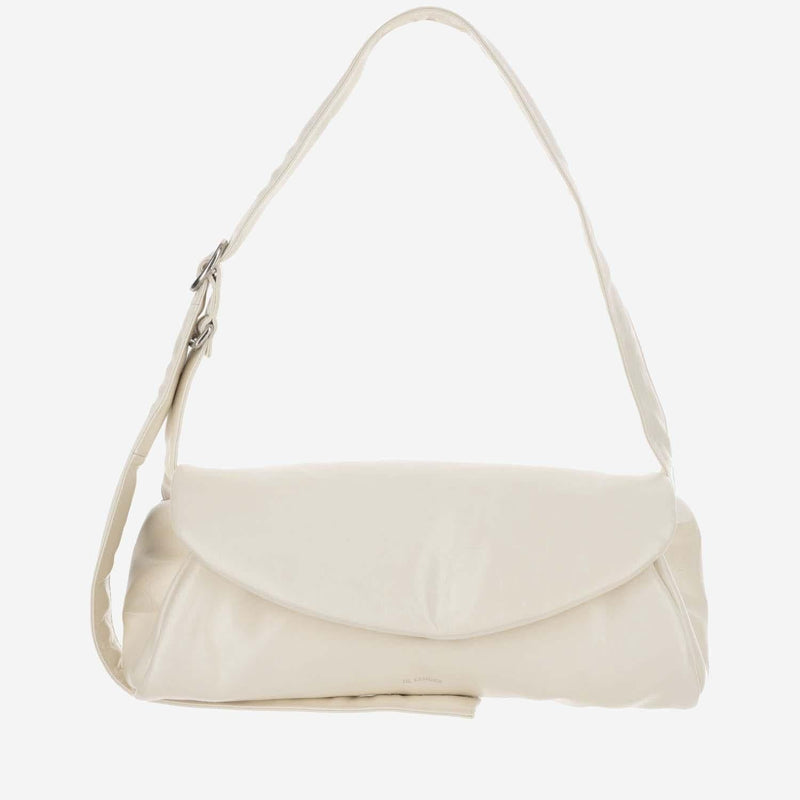 Jil Sander Cannolo Grande Shoulder Bag — White Leather