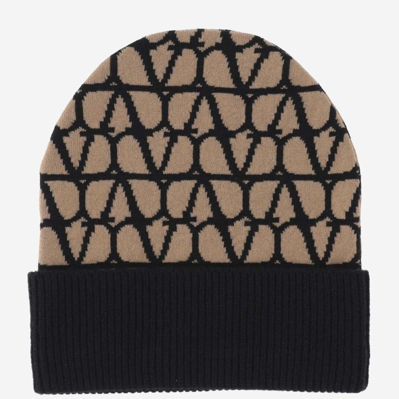 Valentino Garavani 3w2hb01k Toile Iconographe Cashmere Beanie — Camel Beanies