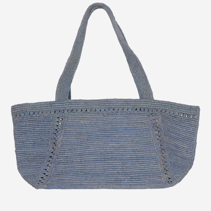 Patou Embroidered Logo Raffia Shoulder Bag — Navy