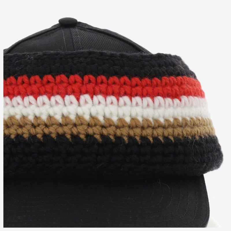 Burberry 8052498 Crochet Headband Baseball Cap — Black Cotton Caps