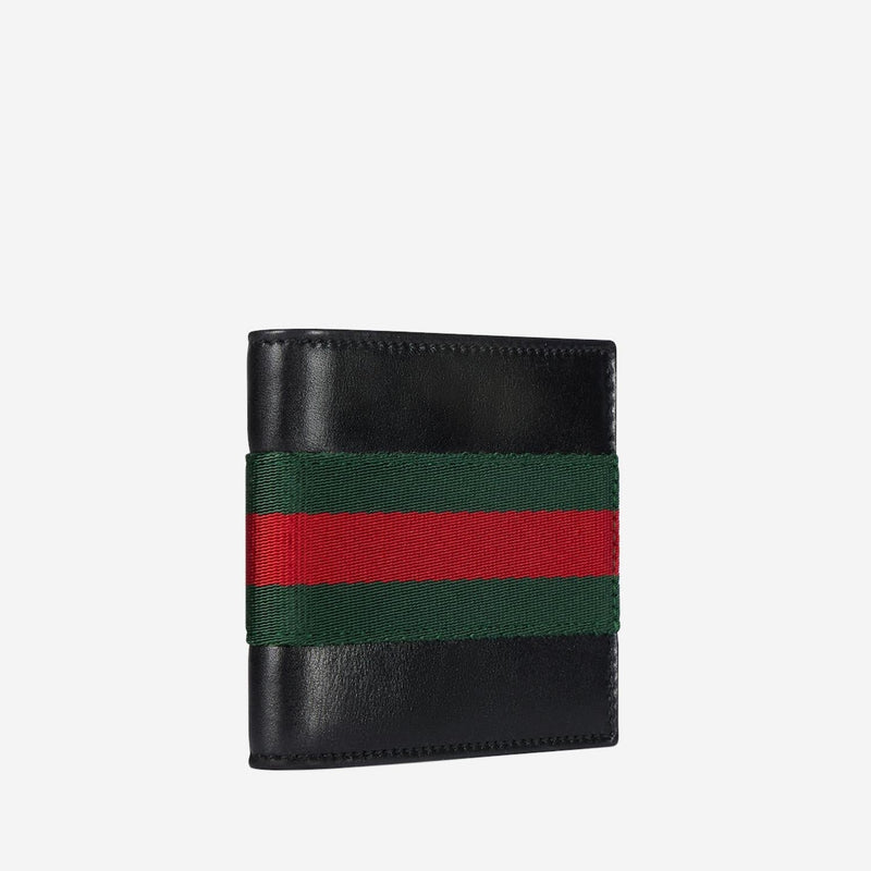 Gucci Web-Detail Leather Wallet — Black