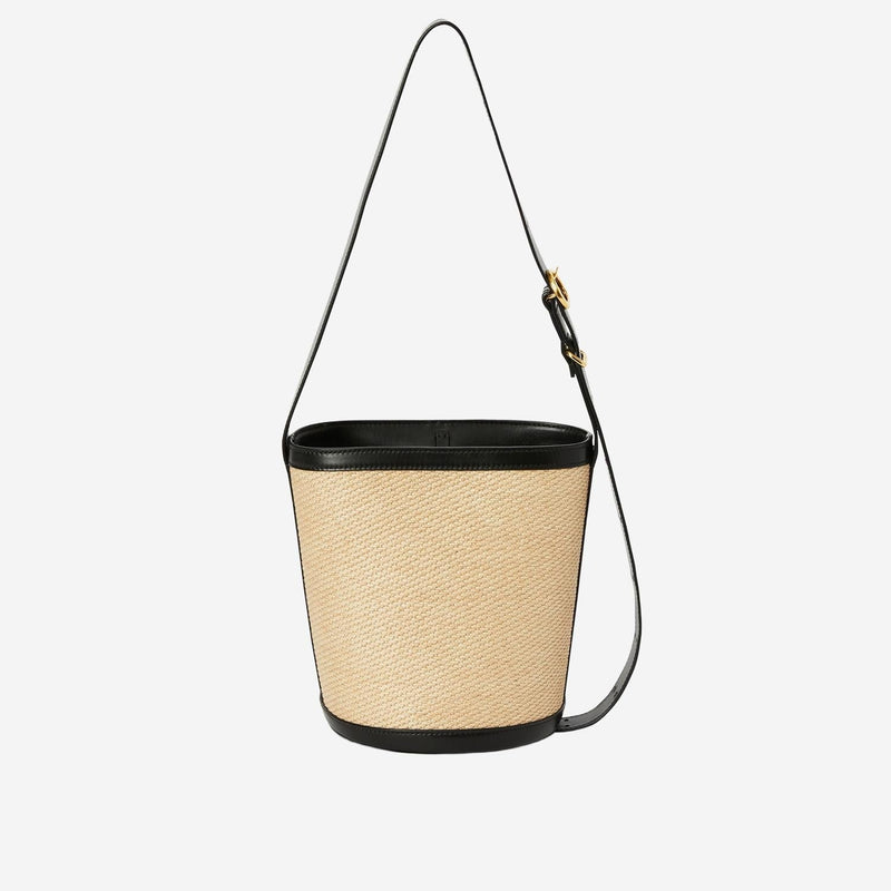 Jil Sander Woven Raffia And Leather Bucket Bag — Beige Polyamide