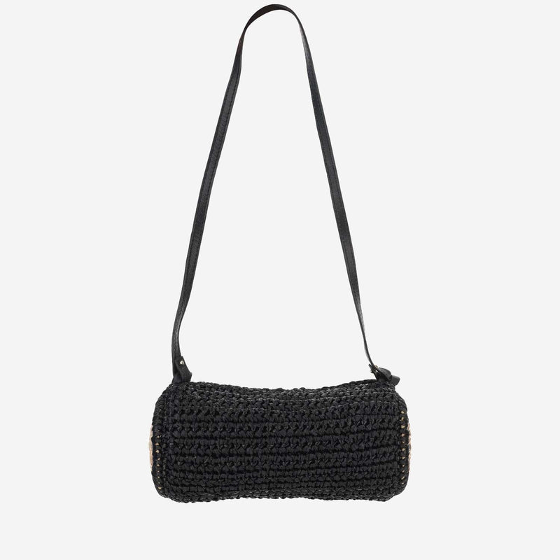 Filippo Catarzi Viscose And Straw Blend Shoulder Bag — Black
