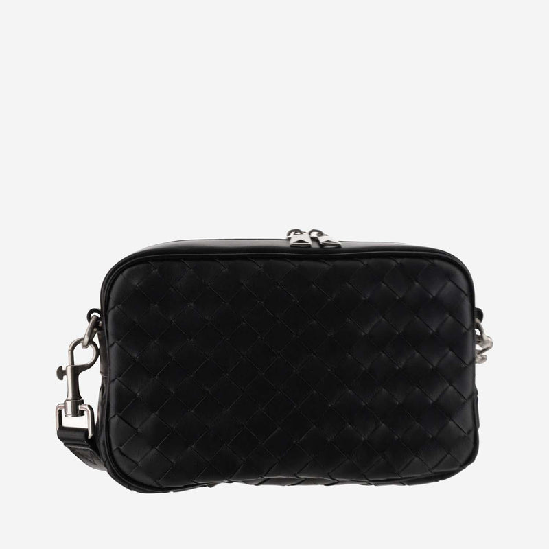 Bottega Veneta Intrecciato Quilted Calfskin Crossbody Bag — Black Leather