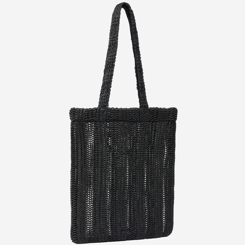Pinko Embroidered Raffia Tote Bag — Black Polypropylene