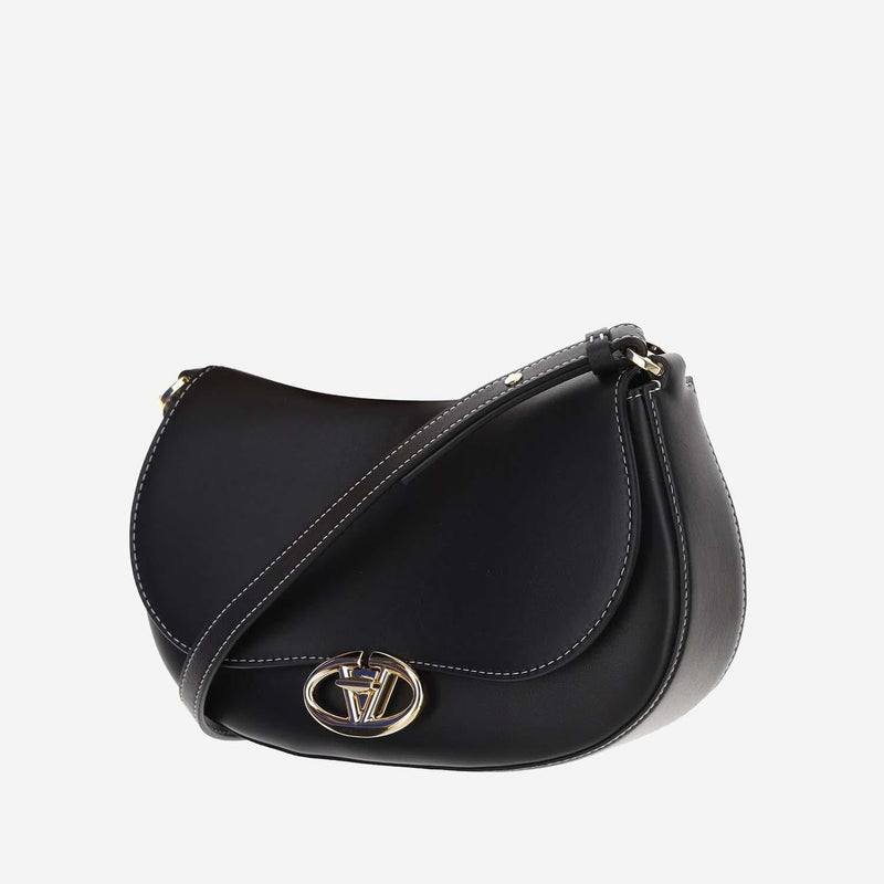 Valentino Garavani Ohval Shoulder Bag — Black Calf Leather