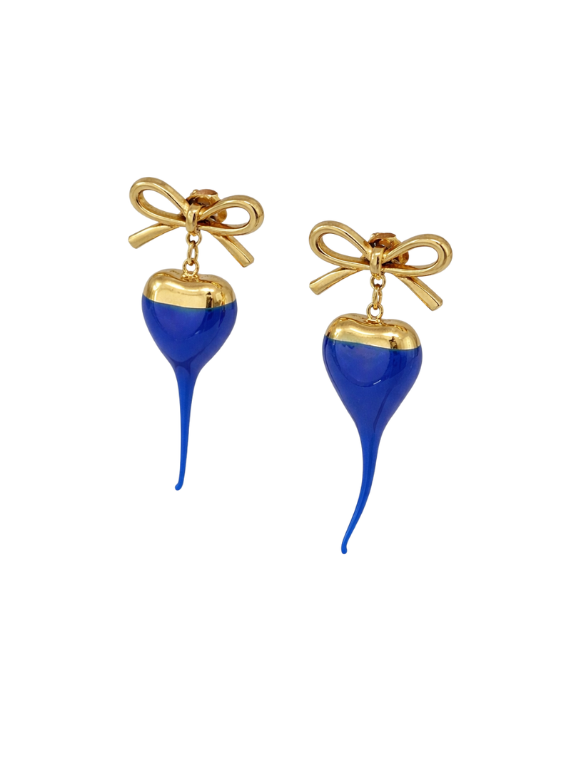 Ottolinger Bow-Heart With Rubberized Varnish Drop Earrings — Gold Metal