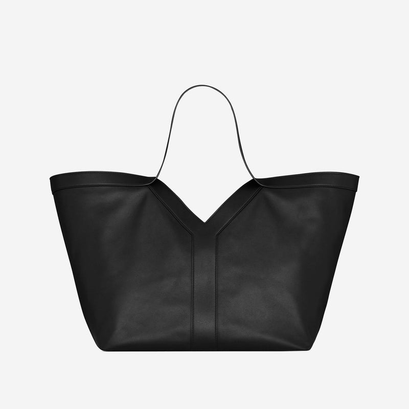 Saint Laurent Smooth Leather V-Seam Shoulder Bag — Black